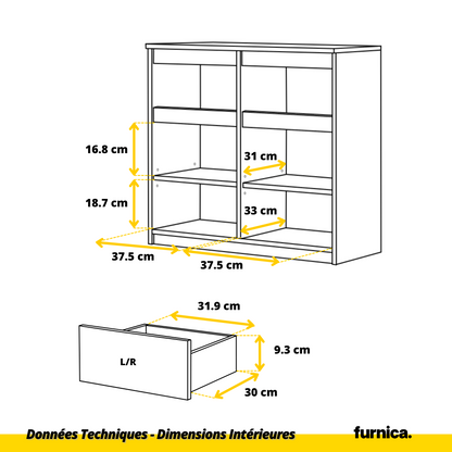 NOAH - Commode 2 Tiroirs et 2 Portes - Meuble de Rangement pour Couloir / Chambre - Buffet - H75cm L80cm P35cm (Anthracite / Blanc Brillant)