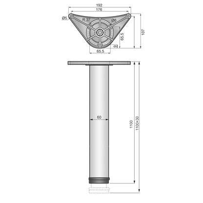 Adjustable Furniture Leg 1100mm - ZnAl Mounting Plate - Black
