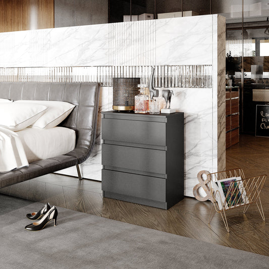 GABRIEL - Commode / Table de Chevet - 3 Tiroirs –  Anthracite – H72cm L60cm P33cm