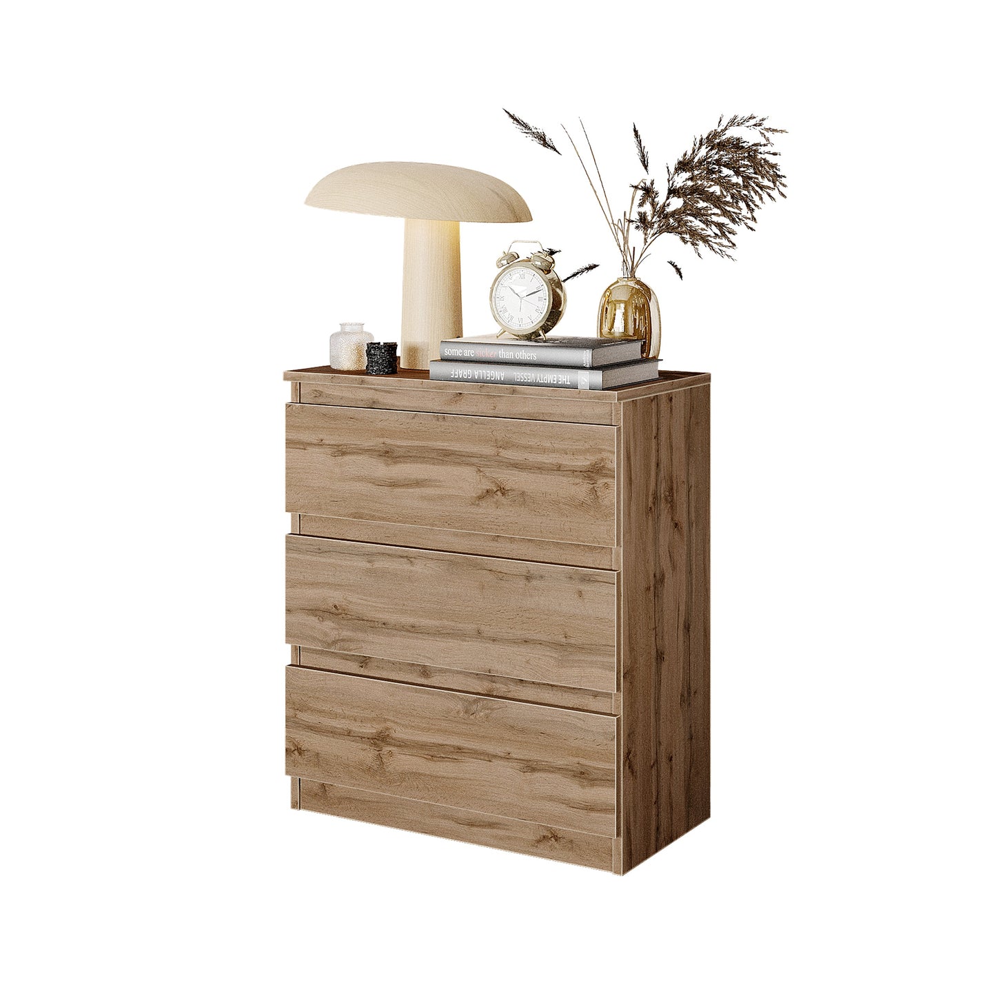 GABRIEL - Commode / Table de Chevet - 3 Tiroirs –  Chêne Wotan – H72cm L60cm P33cm