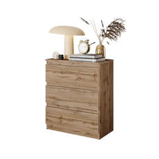 GABRIEL - Commode / Table de Chevet - 3 Tiroirs –  Chêne Wotan – H72cm L60cm P33cm