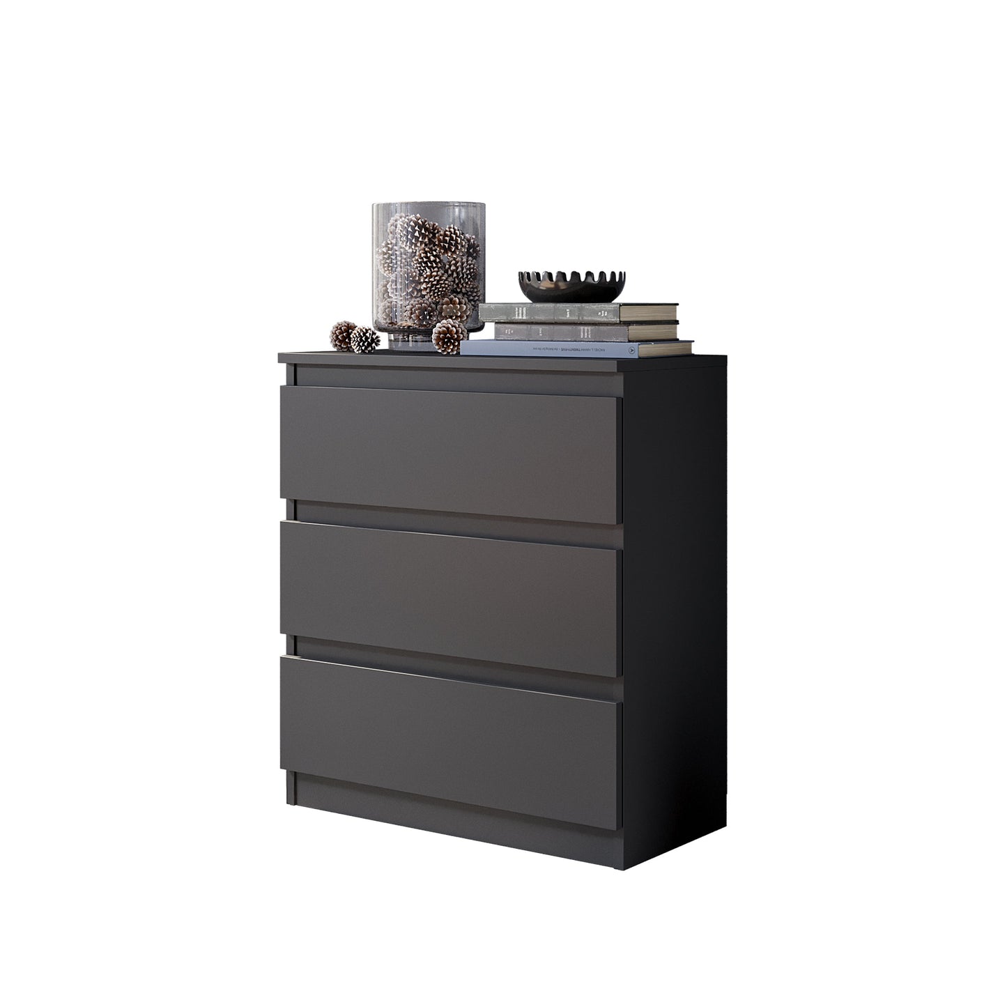 GABRIEL - Commode 3 Tiroirs - H72 cm L60 cm P33 cm (Anthracite)