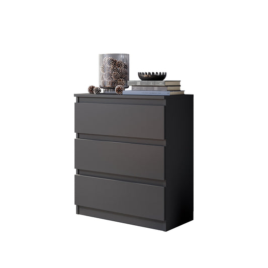GABRIEL - Commode 3 Tiroirs - H72 cm L60 cm P33 cm (Anthracite)
