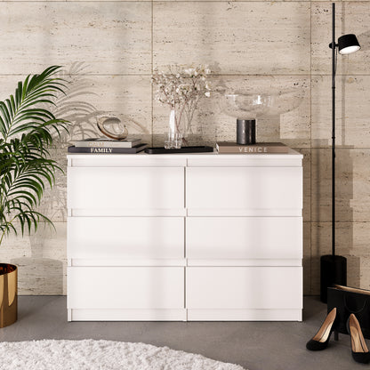 GABRIEL - Commode 6 Tiroirs - Buffet de Chevet - H71 cm L100 cm P33 cm (Blanc)