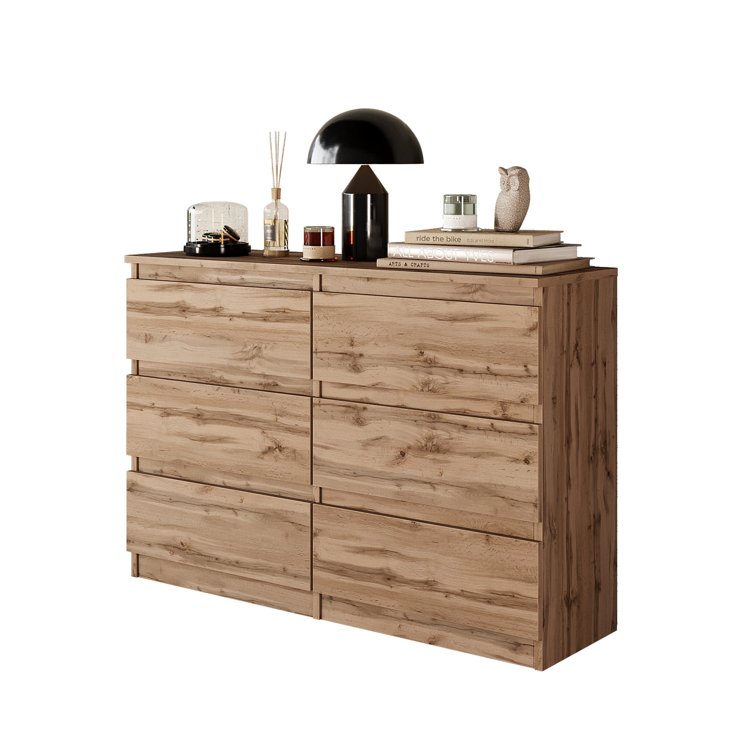 GABRIEL - Commode 6 Tiroirs - Buffet de Chevet - H71 cm L100 cm P33 cm ...