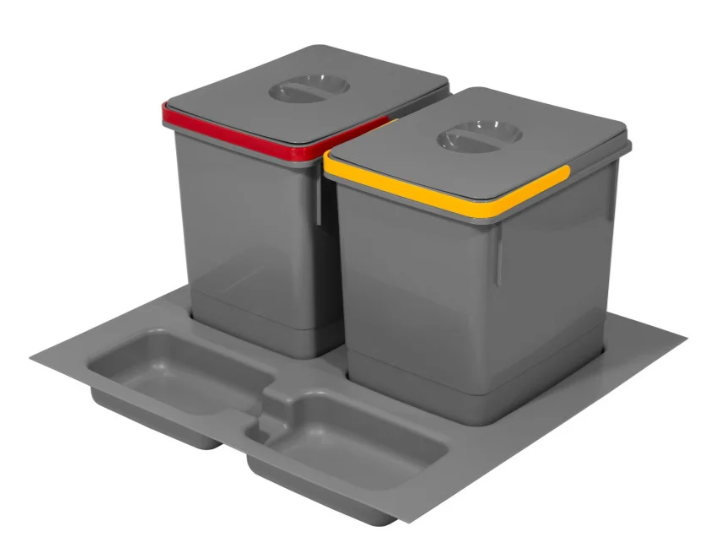 Poubelle tiroir cuisine - Tri sélectif 2 bacs de 15 L - meuble 60 cm - Anthracite