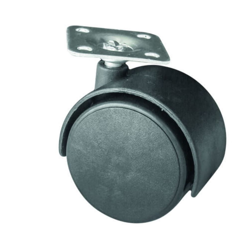 Roulette pivotante pour meuble en plastique avec platine de fixation Ø40 mm