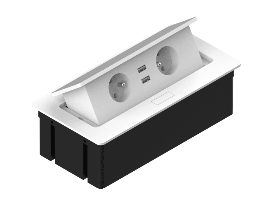 Bloc multiprise encastrable rectangulaire Kwadro pour bureau - 2x Prises 2x USB