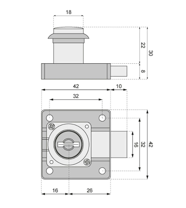 Serrure de meuble à cylindre ZB-300/S1 à clé identique - Chrome