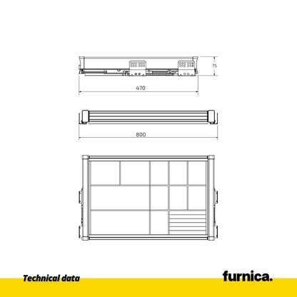 Pull Out Multifunctional Shelf for 80 cm Cabinet Soft-Close -  Aluminum/Wood - Grey