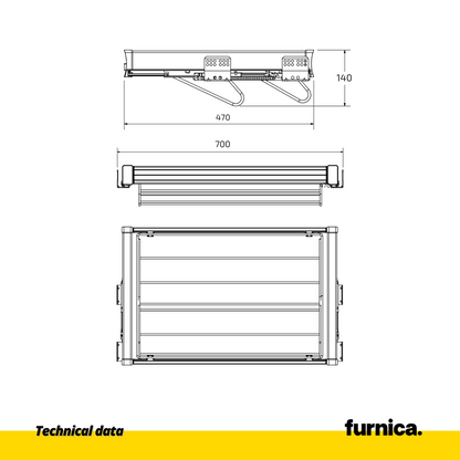 Pull Out Shelf for Shoes 70 cm Soft-Close - Chrome/Aluminum - Grey