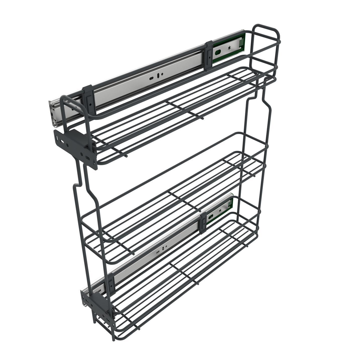 Rangement coulissant de 15 cm à fermeture latérale silencieuse - 3 paniers - Anthracite