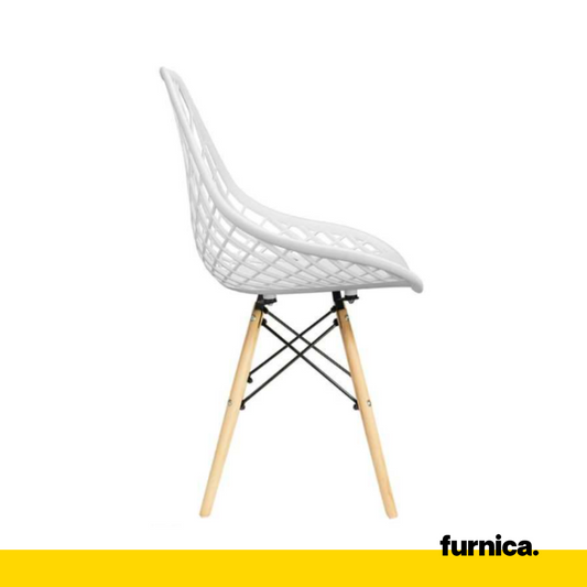 DARIO - Chaise de Salle à Manger / Bureau en Plastique Perforé avec Pieds en Bois - Blanc