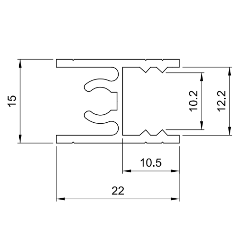 10mm Top Profil Horizontal en Aluminium 560cm - Anodisé Argent