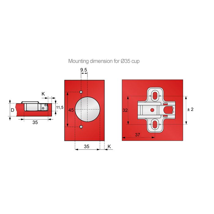 110° Charnière fermeture silencieuse, H0 plaque de montage avec vis EURO + couvercles, portes superposées Soft Close Furnica 