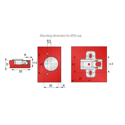 110° Charnière fermeture silencieuse, H0 plaque de montage avec vis EURO + couvercles, portes superposées Soft Close Furnica 