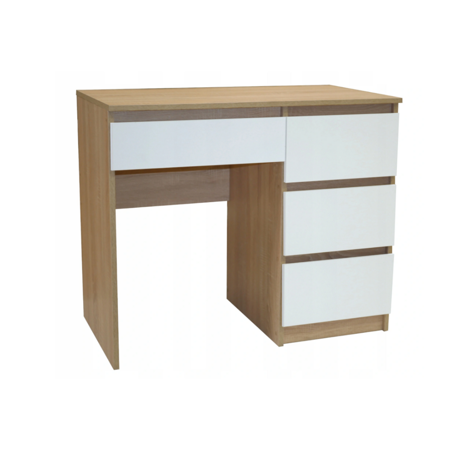 BEN - Bureau d'ordinateur - 4 Tiroirs - H76cm L90cm P50cm - Droite (Chêne Sonoma/Blanc)
