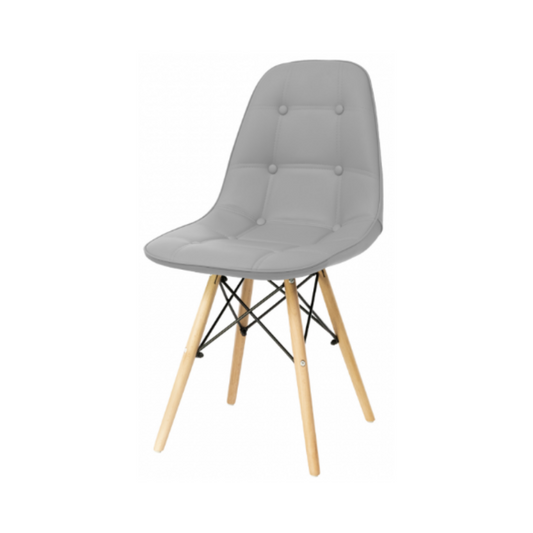 ANGELO - Chaise de Salle à Manger / Bureau en Cuir Écologique de Qualité avec Boutons et Pieds en Bois - Gris