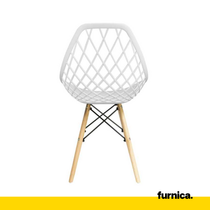 DARIO - Chaise de Salle à Manger / Bureau en Plastique Perforé avec Pieds en Bois - Blanc