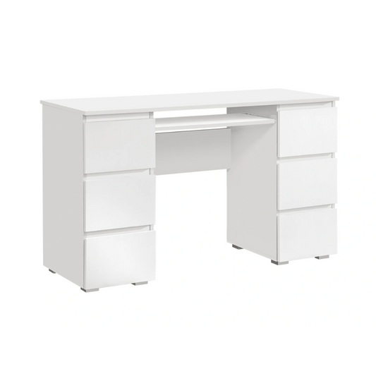 CUBA - Bureau d'ordinateur - 6 Tiroirs à Ouverture par Pression et Plateau pour Clavier - H78cm L130cm P50cm (Blanc)