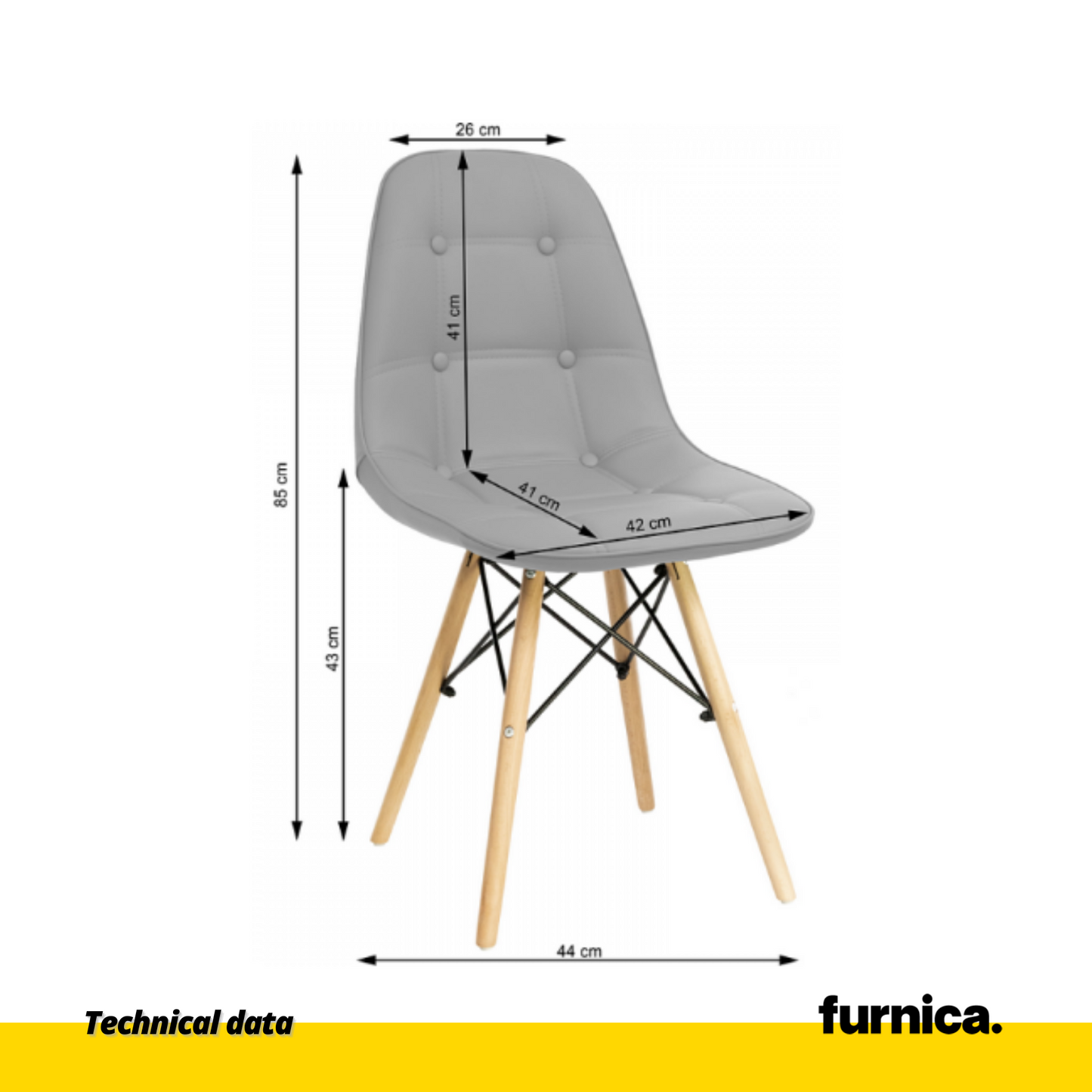 ANGELO - Chaise de Salle à Manger / Bureau en Cuir Écologique de Qualité avec Boutons et Pieds en Bois - Gris