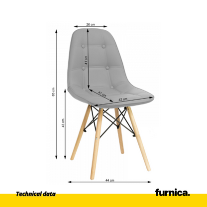 ANGELO - Chaise de Salle à Manger / Bureau en Cuir Écologique de Qualité avec Boutons et Pieds en Bois - Gris