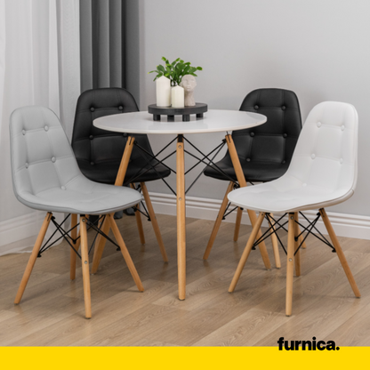 ANGELO - Chaise de Salle à Manger / Bureau en Cuir Écologique de Qualité avec Boutons et Pieds en Bois - Gris
