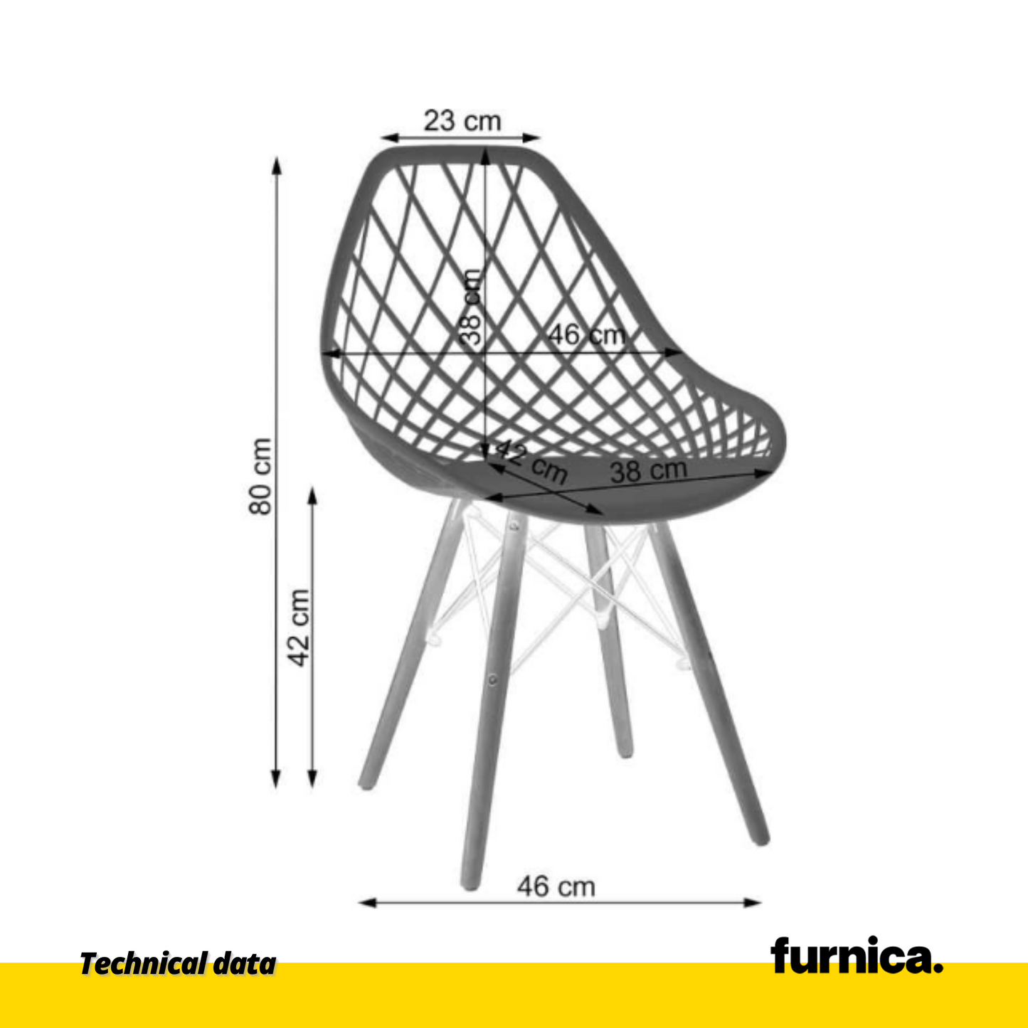 DARIO - Chaise de Salle à Manger / Bureau en Plastique Perforé avec Pieds en Bois - Blanc
