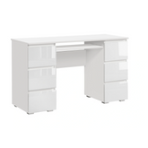 CUBA - Bureau d'ordinateur - 6 Tiroirs à Ouverture par Pression et Plateau pour Clavier - H78cm L130cm P50cm (Blanc/Blanc Brillant)