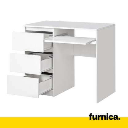 BRUNO - Bureau d'ordinateur - 3 Tiroirs et Plateau pour Clavier - H76cm L90cm P50cm - Gauche (Blanc)