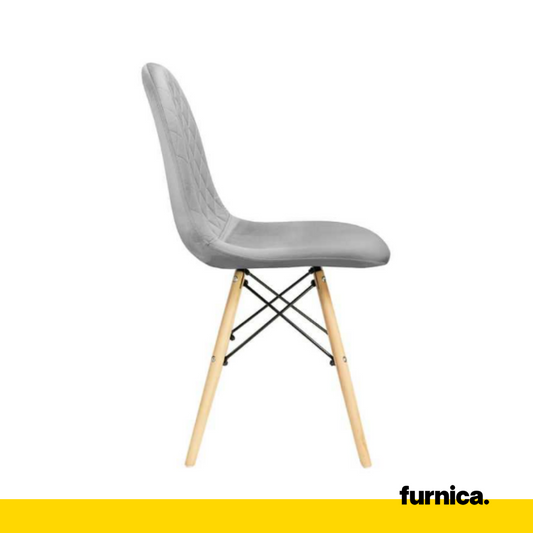 GIUSSEPPE - Chaise de Salle à Manger / Bureau en Velours Matelassé avec Pieds en Bois - Gris
