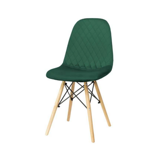 GIUSSEPPE - Chaise de Salle à Manger / Bureau en Velours Matelassé avec Pieds en Bois - Vert