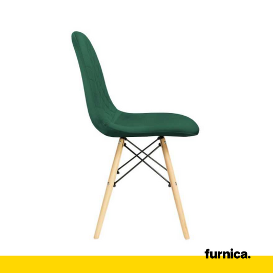 GIUSSEPPE - Chaise de Salle à Manger / Bureau en Velours Matelassé avec Pieds en Bois - Vert