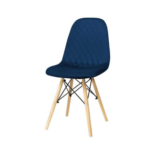 GIUSSEPPE - Chaise de Salle à Manger / Bureau en Velours Matelassé avec Pieds en Bois - Bleu Marine