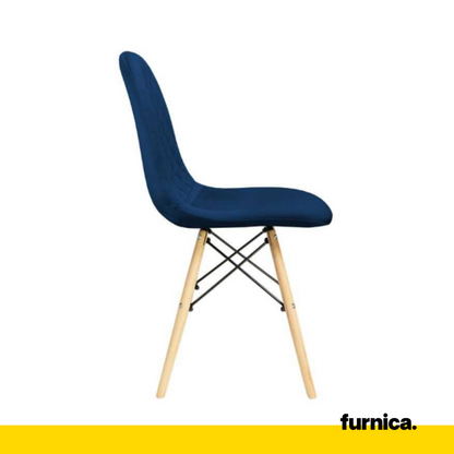 GIUSSEPPE - Chaise de Salle à Manger / Bureau en Velours Matelassé avec Pieds en Bois - Bleu Marine