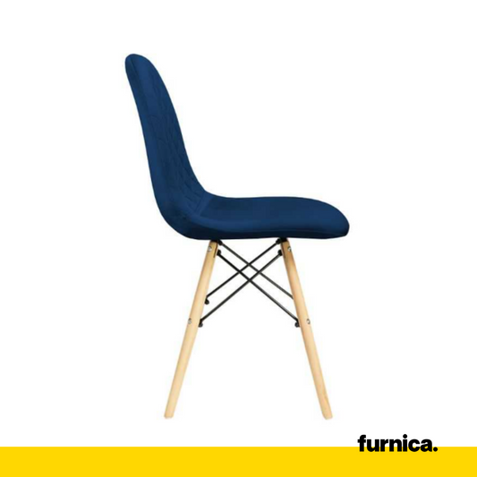 GIUSSEPPE - Chaise de Salle à Manger / Bureau en Velours Matelassé avec Pieds en Bois - Bleu Marine