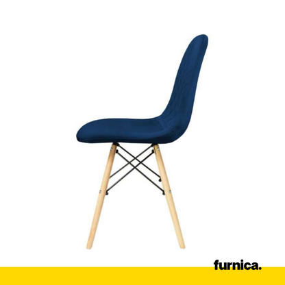 GIUSSEPPE - Chaise de Salle à Manger / Bureau en Velours Matelassé avec Pieds en Bois - Bleu Marine