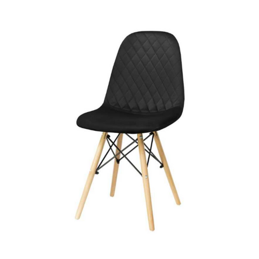 GIUSSEPPE - Chaise de Salle à Manger / Bureau en Velours Matelassé avec Pieds en Bois - Noir