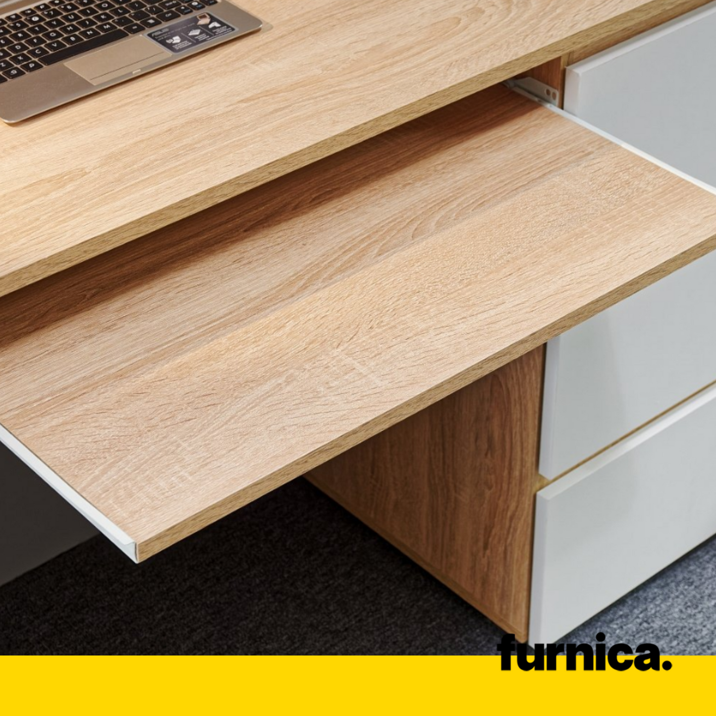 BRUNO - Bureau d'ordinateur - 3 Tiroirs et Plateau pour Clavier - H76cm L90cm P50cm - Droit (Chêne Sonoma)