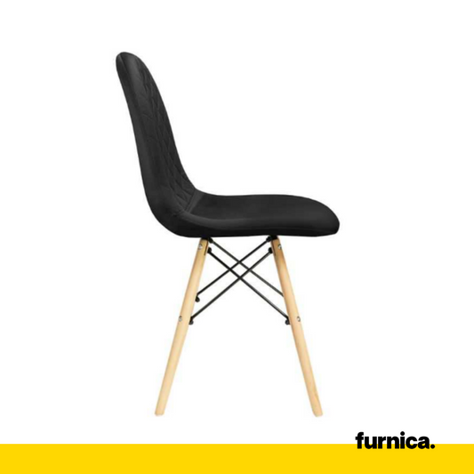 GIUSSEPPE - Chaise de Salle à Manger / Bureau en Velours Matelassé avec Pieds en Bois - Noir