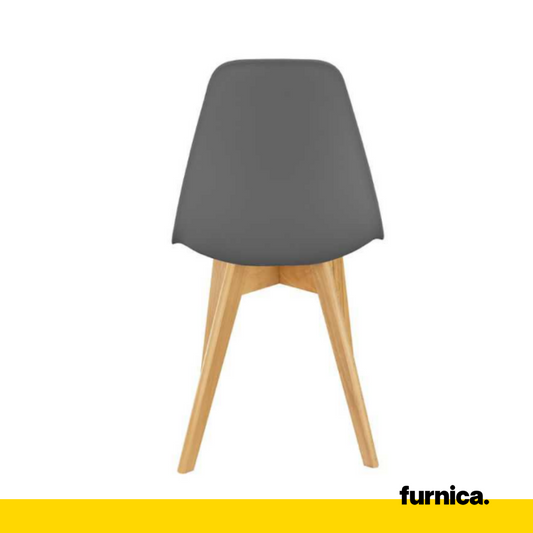 MARCELLO - Chaise de Salle à Manger / Bureau en Plastique avec Pieds en Bois - Gris