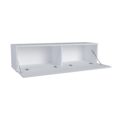 NICOLE - Meuble TV avec Porte Large H38cm L140cm P35cm - Blanc Matt