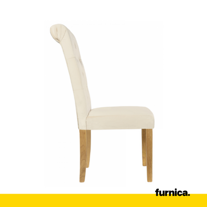 ANDREA - Chaise de Salle à Manger / Bureau en Velours Matelassé avec Pieds en Bois - Beige