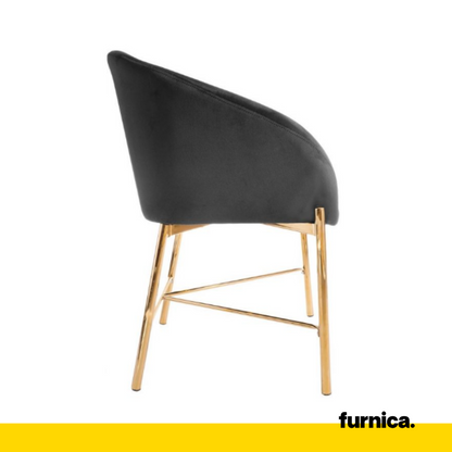 LORENZO - Chaise de Salle à Manger / Bureau en Velours avec Pieds en Chrome Doré - Noir