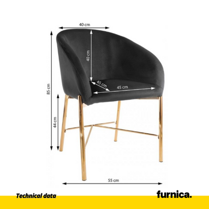 LORENZO - Chaise de Salle à Manger / Bureau en Velours avec Pieds en Chrome Doré - Noir