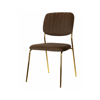 ADAMO - Chaise de Salle à Manger / Bureau en Velours Matelassé avec Pieds en Chrome Doré - Marron