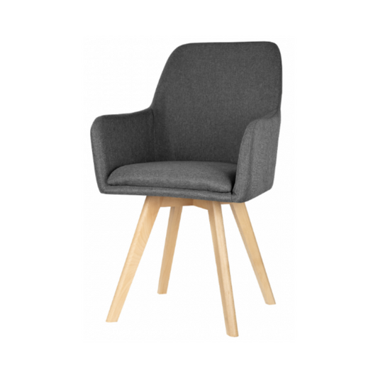ALBERTO - Chaise de Salle à Manger / Bureau en Tissu Durable avec Pieds en Bois - Gris Foncé