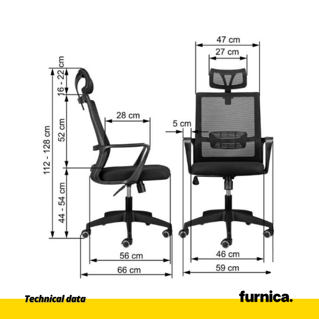 FABIO III - Chaise de Bureau Recouverte de Micro-Maille de Haute Qualité - Noir H128cm L66cm