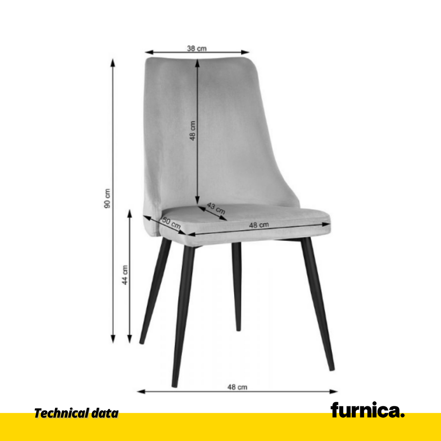 FRANCESCO - Chaise de Salle à Manger / Bureau en Velours Durable avec Pieds en Métal Noir - Gris