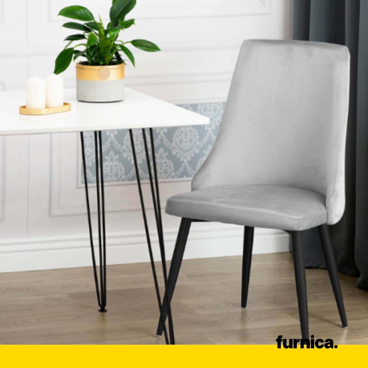 FRANCESCO - Chaise de Salle à Manger / Bureau en Velours Durable avec Pieds en Métal Noir - Gris